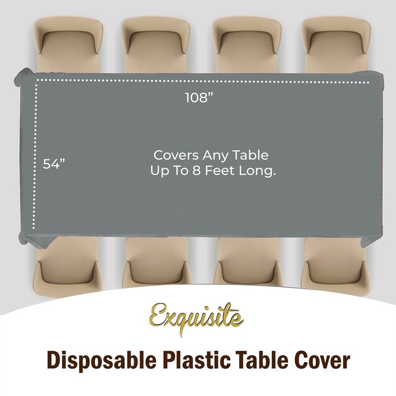 Party Solids Exquisite 12-Pack Premium Plastic Tablecloth 54 Inch. x 108 Inch. Rectangle Table Cover - Silver - Image 4